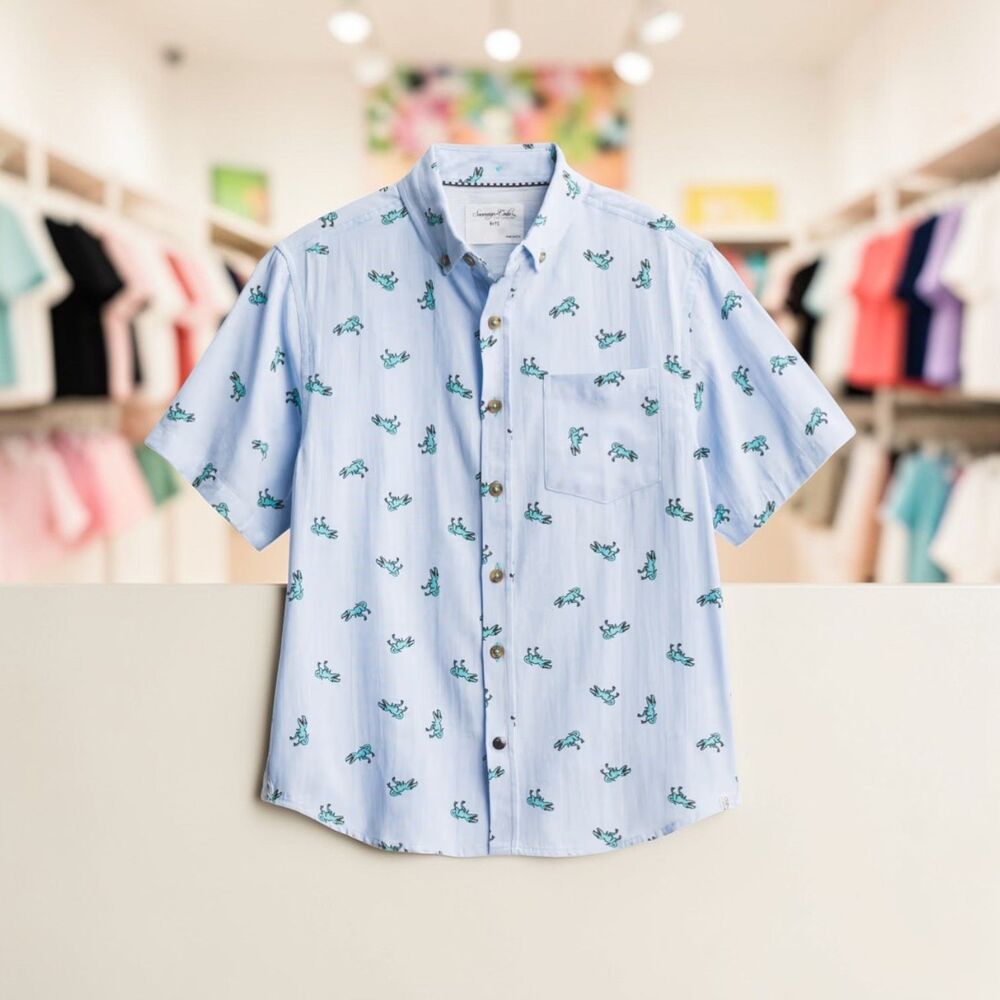 Sovereign Code Boys All Over Print Button Up Shirt Light Blue Size S NWOT New